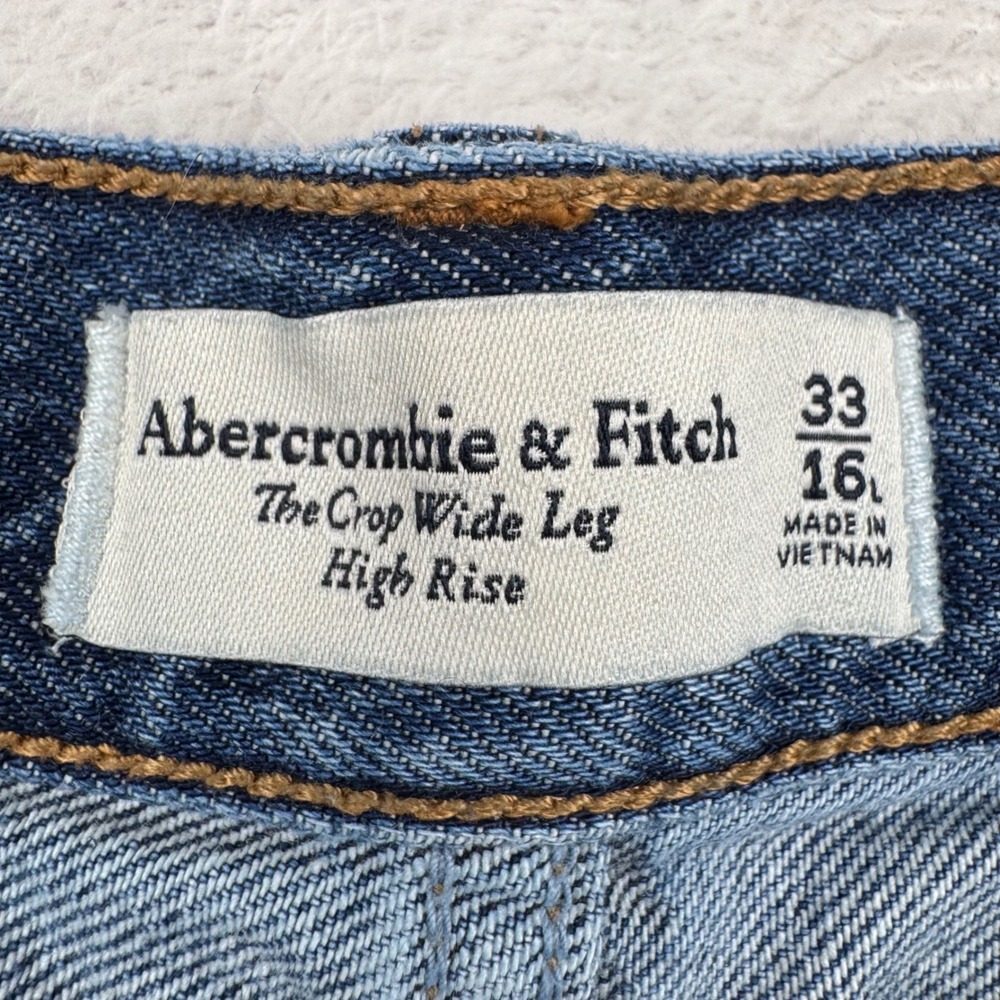 Abercrombie & Fitch The Crop Wide Leg Jeans Womens 33/16L Blue High Rise Denim - Picture 3 of 12